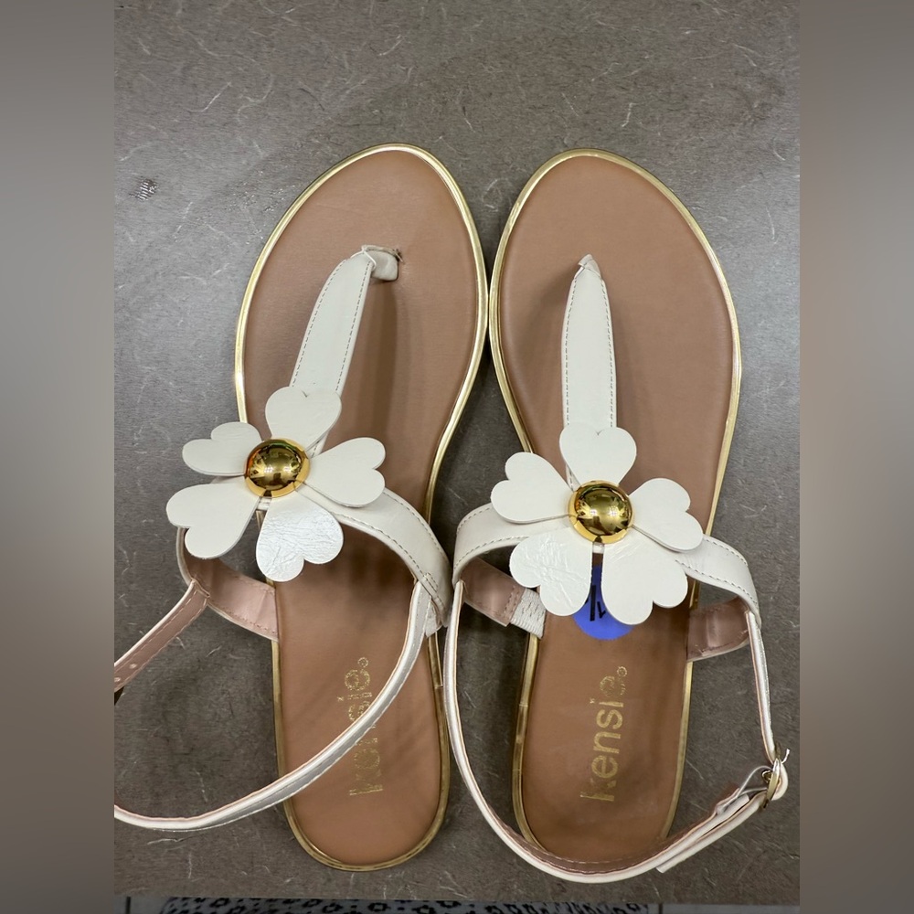 White and Gold Floral Sandals
